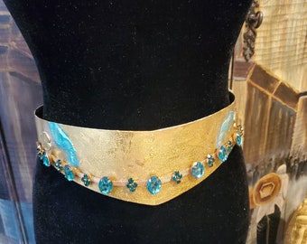 Gold Metal Belt, Gold Chest Plate, Steampunk Belt, Hand Painted Belt, Designer Belt, Redesigned by Amanda Alarcon-Hunter