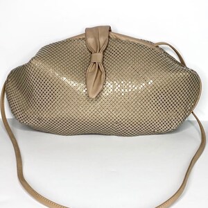 Mesh Tan Vintage Purse, Chain Mail Purse, Vintage Leather Purse, 80s Mesh Purse,
