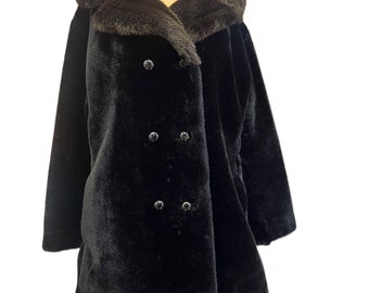 Vintage Black Sheared Beaver Fur Coat (B169) With Mink Collar