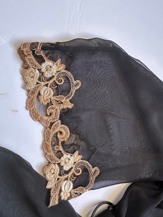 Black Vintage Sheer Robe, Black Robe, Black Lace … - image 7