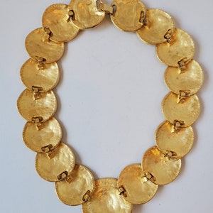 AFJ Signed Gold Tone, Vintage Necklace, Chunky Necklace, Large Gold Tone Necklace, Bib Necklace, Circular Necklace, Disc Gold Necklace image 7