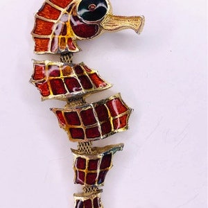 Vintage seahorse enameld with multi color deco and hinges, 1980's image 1