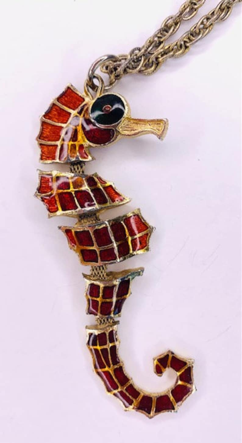 Vintage seahorse enameld with multi color deco and hinges, 1980's image 1