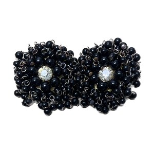 Vintage Black Beaded Clip On Earrings, Retro Black Bead Earrings, Beaded Rhinestone Earrings, Black Bead Screw Backs, Vintage Earrings image 1
