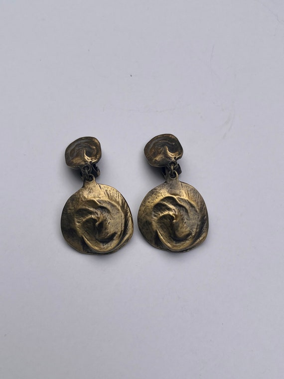 Vintage Brush Gold Earrings, Vintage Clip-On Earr… - image 4