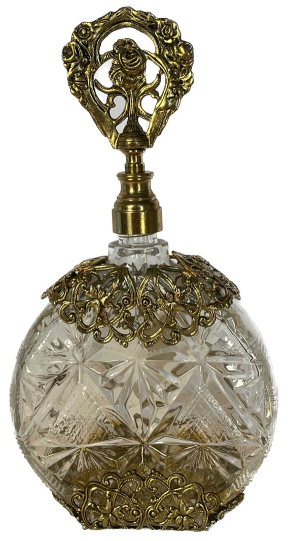 Hollywood Regency Perfume Bottle, Ornate Glass Pe… - image 1