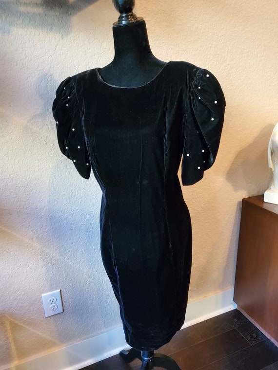 AFTER DARK Velvet Black Dress, 80s Retro Velvet Dr