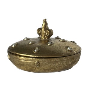 Vintage Gold and Faux Pearl Box, Gold Round Box, Decorative Gold Box, Made In Korea, 90&#39;s Home Decor, Jewelry Box, Trinket Box, Pearl Deco