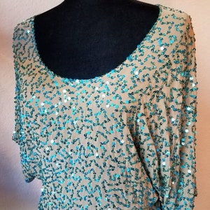RARE Dolce and Gabbana Top, Designer Top, Blue Sequined Cropped Top, Silk Designer Top, Dolce and Gabbana Sequins Top, 80s Designer NYE Top