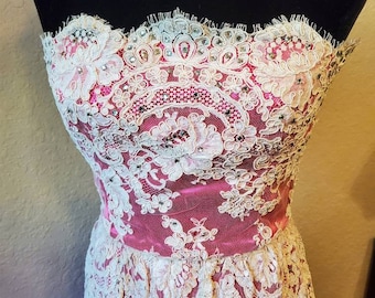 Vintage fuchsia and lace gown by Reynolds Designs Atlanta, 1980's