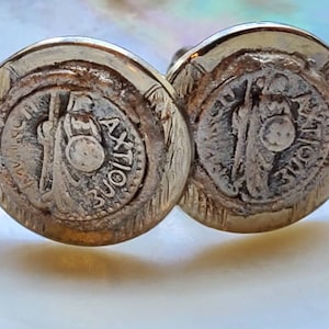 Designer Cuff Links, Vintage Cuff Links, Coin Cuff Links,  Cuff Links with sculptured art by Amanda Alarcon-Hunter for Minx and Onyx Vintage