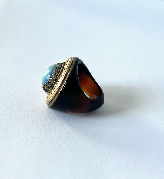 Vintage Statement Ring with Iridescent Cabochon a… - image 2