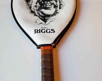 Vintage tennis racquet cover Battle of the Sexes, Billie Jean King, Bobby Riggs "The Match", 1970's