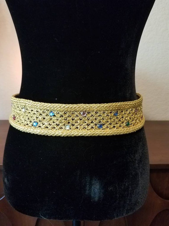 Vintage Gold Mesh belt, Rhinestone Deco Belt, Gol… - image 5