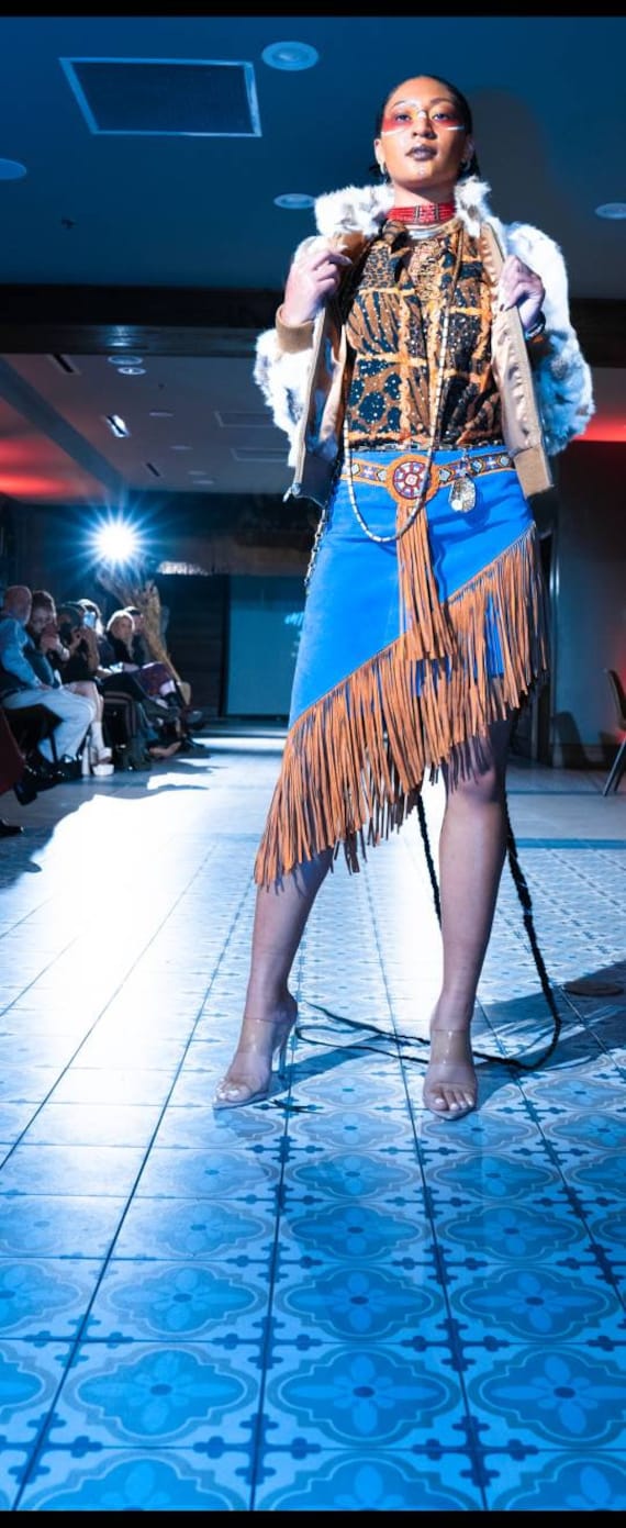 Frontier USA Suede Jacket, Beaded Blue Suede Bolo, Boho Frontier USA Suede Jacket, Beaded Blue Suede Bolo, Boho