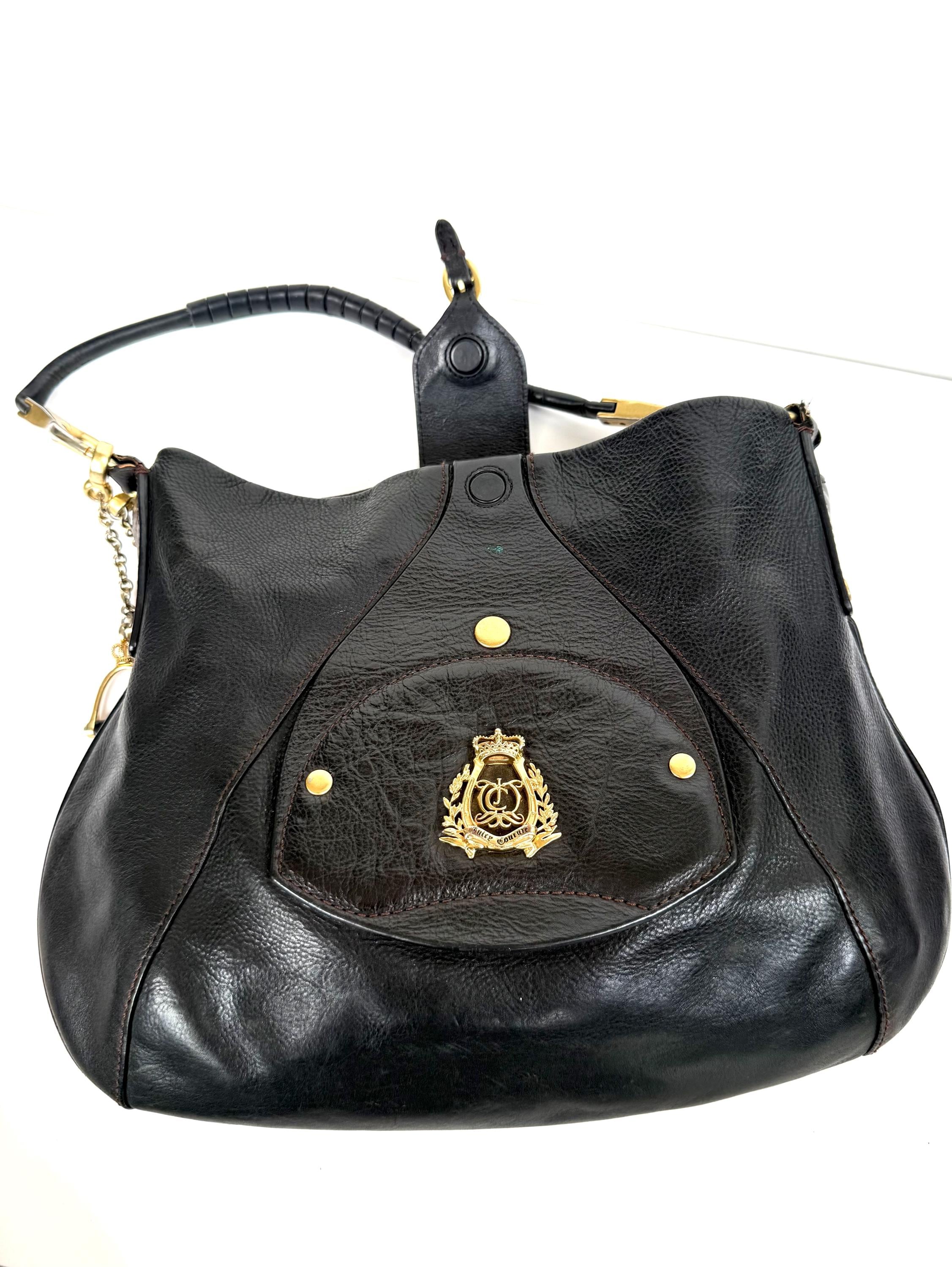 Vintage Juicy Couture Black Leather Shoulder Bag, Y2K Purse, Crown 