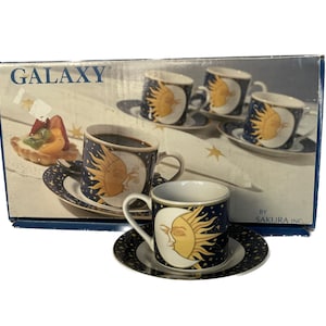 1993 VITROMASTER GALAXY Cups and Saucer, Sun and Moons Cups and Saucer, Sakura Inc Galaxy Set, Collectors Cup and Saucers, Zodiac Tea Set image 1