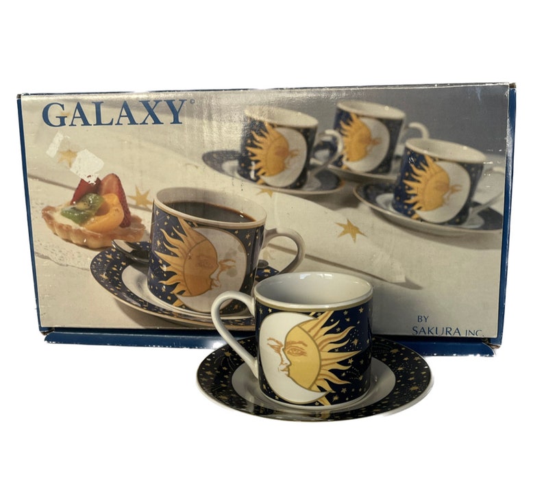 1993 VITROMASTER GALAXY Cups and Saucer, Sun and Moons Cups and Saucer, Sakura Inc Galaxy Set, Collectors Cup and Saucers, Zodiac Tea Set image 1