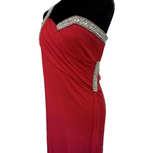 VICTORIA ROYAL 90s Vintage Designer Red Dress, One Strap Red Dress, Rhinestone Dress, Vintage Evening Gown, Vintage Prom Dress, Evening Wear image 3