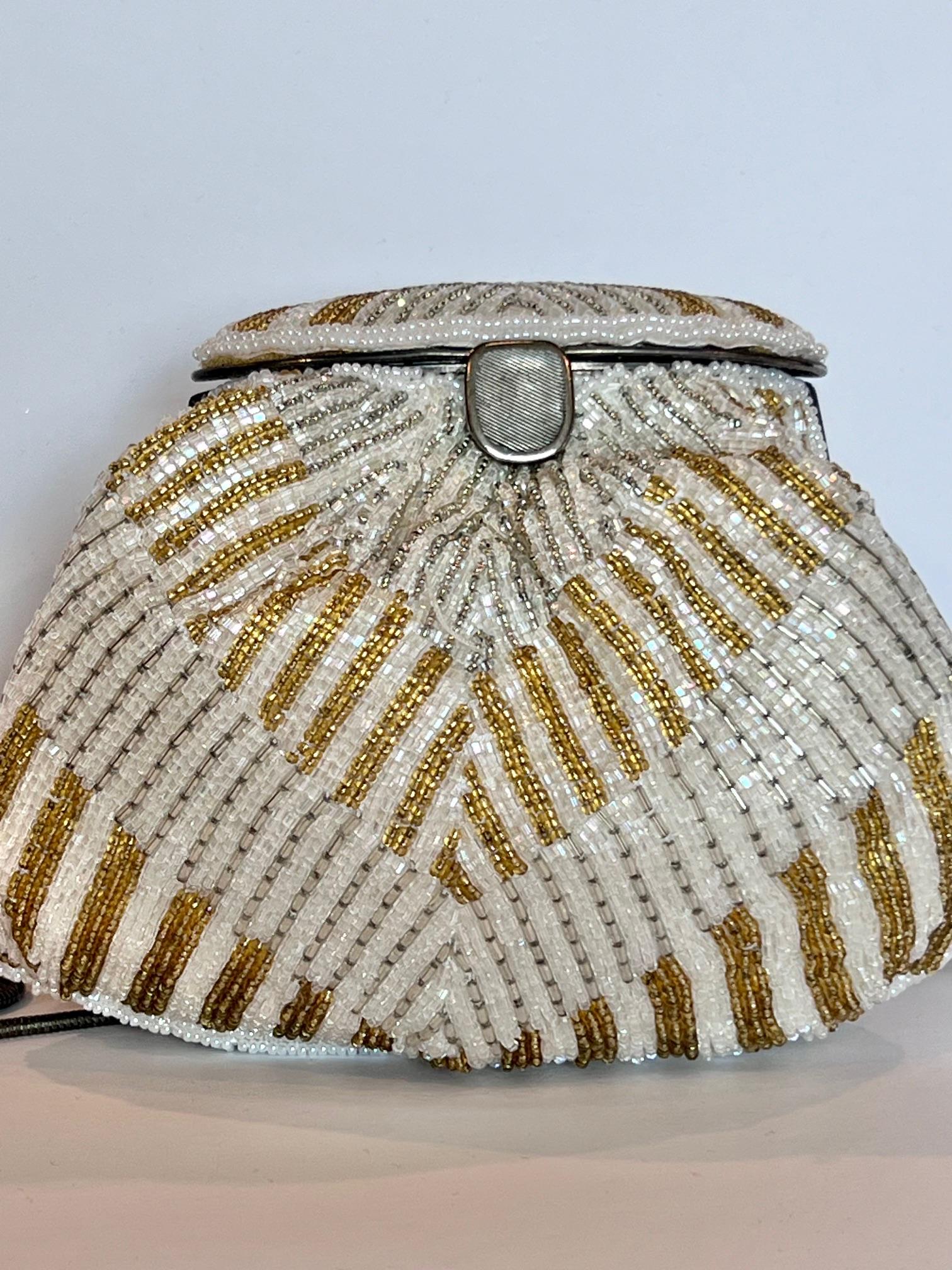 Vintage Carla Marchi Beaded Purse, White Gold Beaded Purse  display picture 1