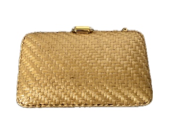 Rodo Italy Gold Metal Clutch Purse, Converts to Shoulder Bag W