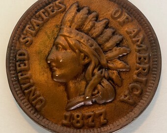 Indian Head Ceramic Penny, Ceramic Large Coin, Native American Wall Hanging, Vintage Wall Hanging, Indian Head Penny, Copper Ceramic Decor