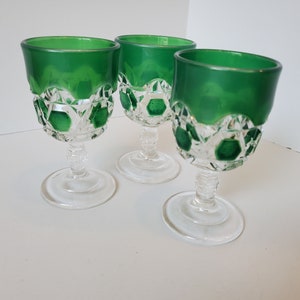 Vintage Glasses Green Sherry, Set of Three, Short Stem Green Glasses, Kelly Green Glasses, Vintage Dinner Drink Glasses, Vintage Barware