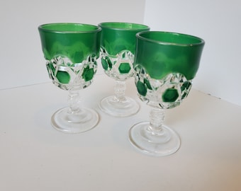 Vintage green sherry/flight wine stem glasses set of three,1950's