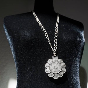 Queen Victoria Regina jubilee silver tone coin necklace by Herald, 1960's image 3