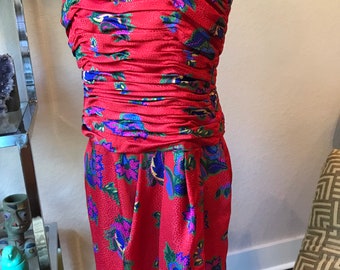 Red Floral Dress Vintage, Summer Dress, Maggy Boutique Dress, 80s Floral Dress, Garden Party Dress, Daytime Dress, Spring Vintage Dress