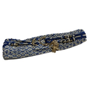 Vintage Tropical Wrap Belt, Blue Geometrical Pattern Belt, Wide Fabric Belt, Vintage Gold Bird and Bead Belt, Statement Belt, Pirate Belt image 7