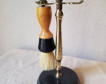 Vintage Brass Stand, Vintage Shaving Brush, Vintage Shaving Brush Set, Brass Shaver, Men's Shaving Set, Brass Holder, Fathers Day Gift