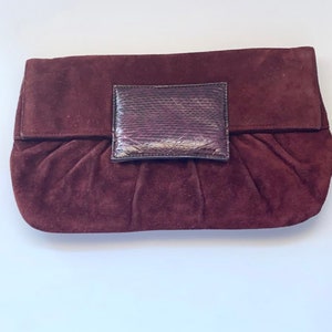 Ruth Saltz Clutch, Vintage Designer Clutch, Suede Vintage Purse, 80s Retro Clutch, Leather Clutch, Maroon Suede Clutch, Designer Purse