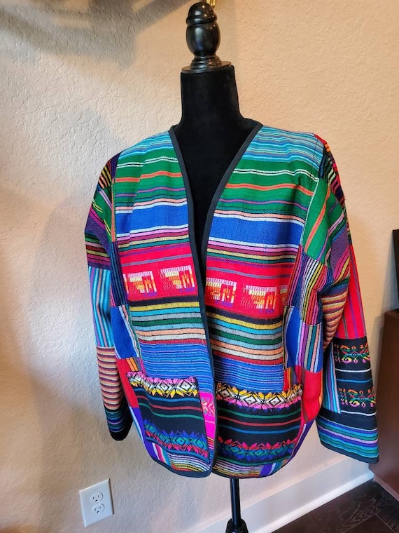 Multi color patchwork blazer handwoven