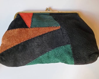 Vintage suede pouch multi color patchwork,1970's