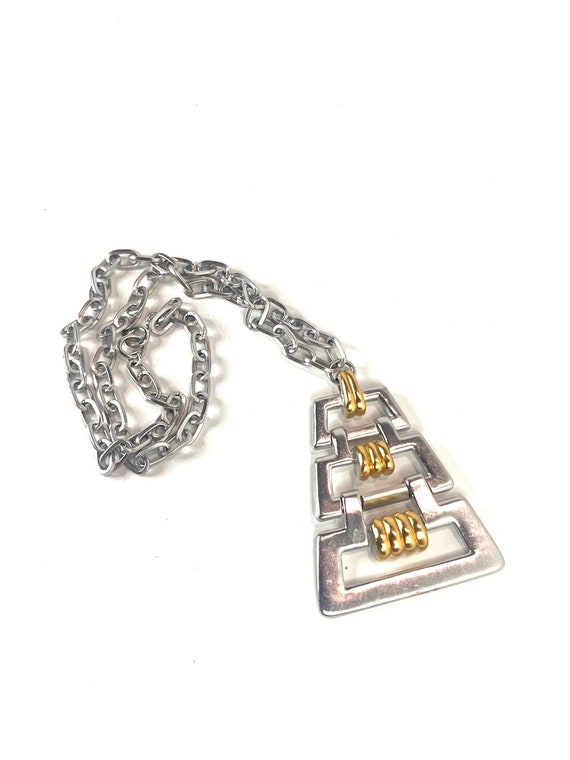 TRIFARI Signed Necklace, Vintage Silver Pendant N… - image 1