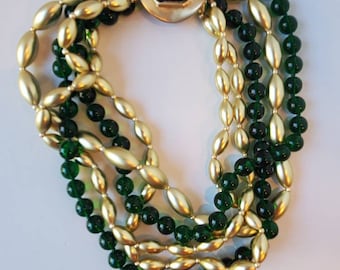 Les Bernard Inc. vintage designer necklace gold and emerald green multi strand choker