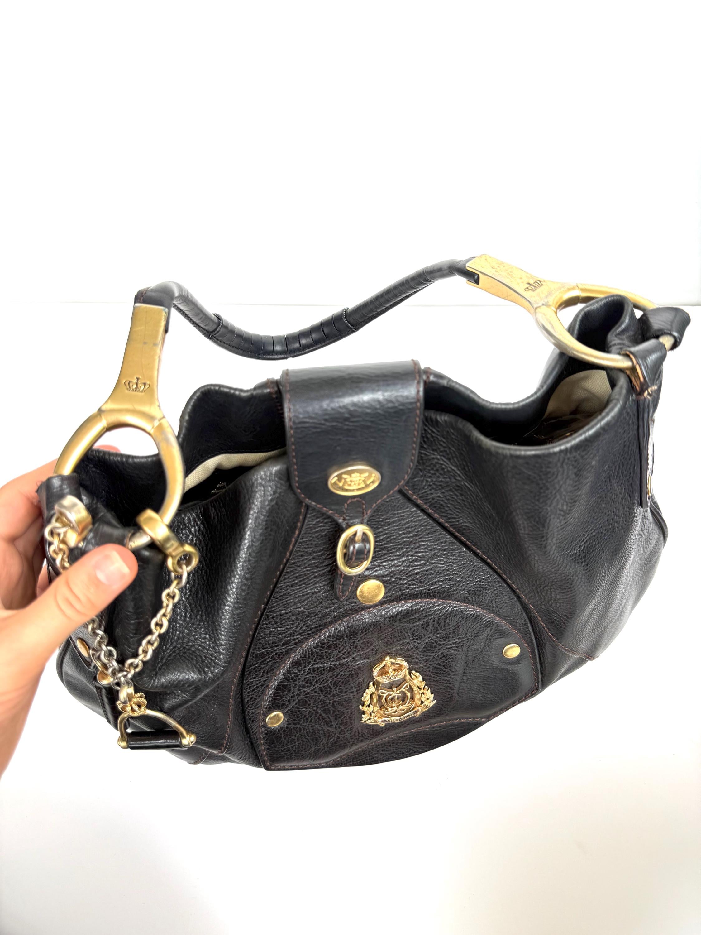 バッグ JUICY COUTURE Leather Bag Y2K archive Vintage Juicy Couture Black Leather Shoulder Bag, Y2K Purse, Crown