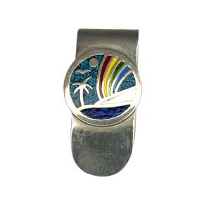 ALPACA SILVER Regenbogen-Türkis Geldklammer, gestempelt Alpaka Mexiko, Vintage Geldklammer, Regenbogen Zubehör, Silber Geldklammer, GenuineStone