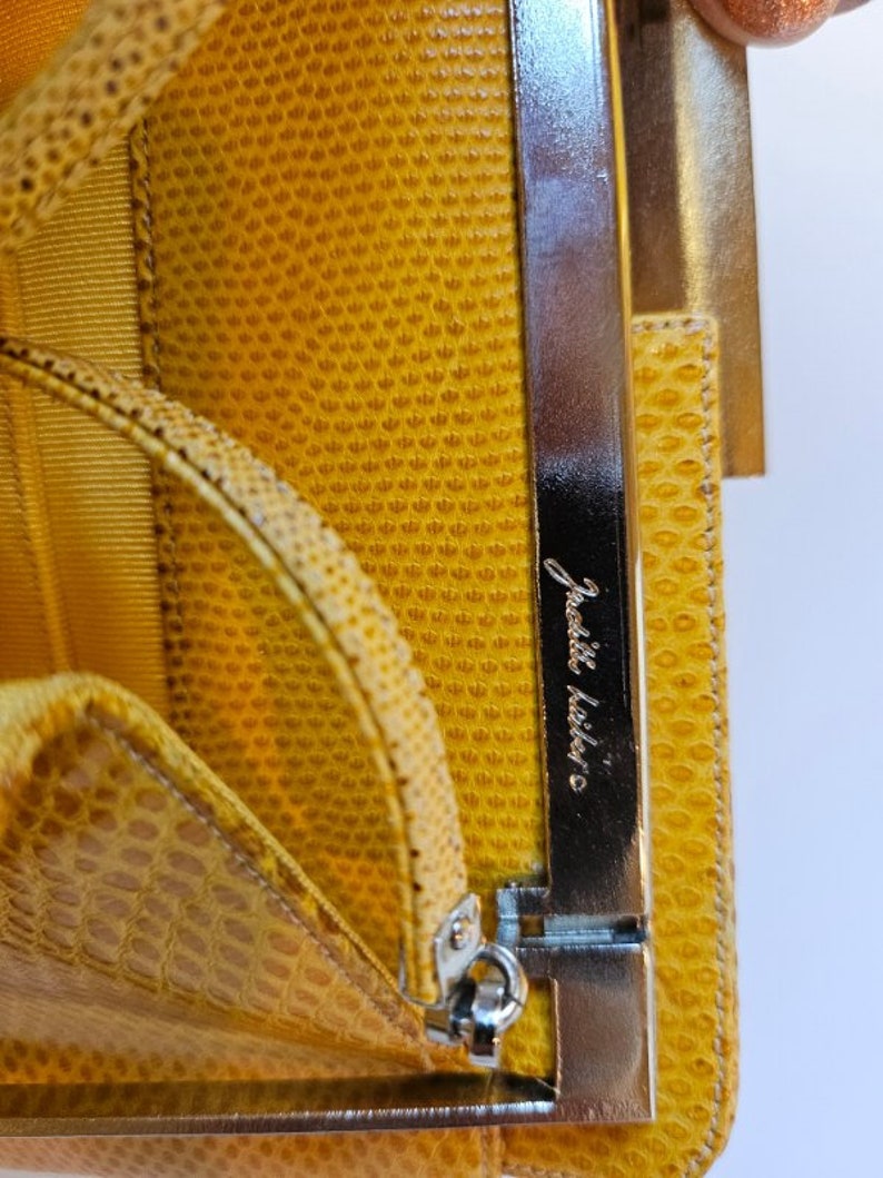 JUDITH LEIBER Designer Vintage Handbag, Yellow Snakeskin Purse, Judith Leiber Shoulder Purse, Designer Crossbody Purse, Classy Yellow Purse image 8