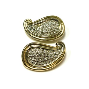 Paisley Rhinestone Earrings, Clip Earrings, Vintage Earrings, Rhinestone Earrings, Retro Earrings, 90s Earrings