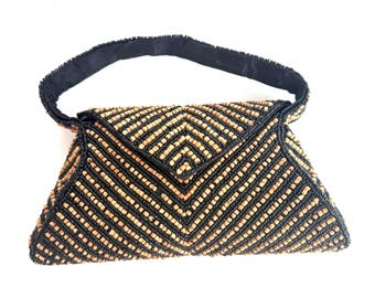 S Malhan Vintage Beaded Envelope Clutch, Boho Mini Purse