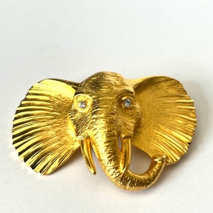 DOREEN RYAN Designer Elephant Brooch, Vintage Elephant Brooch, Golden Elephant Pin, Animal Brooch, image 1