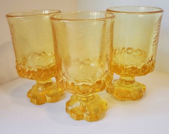 Retro goblet set, Tiffin Franciscan Maderia short goblet glasses, set of 3 1970's goblet glasses, vintage glassware, vintage goblets