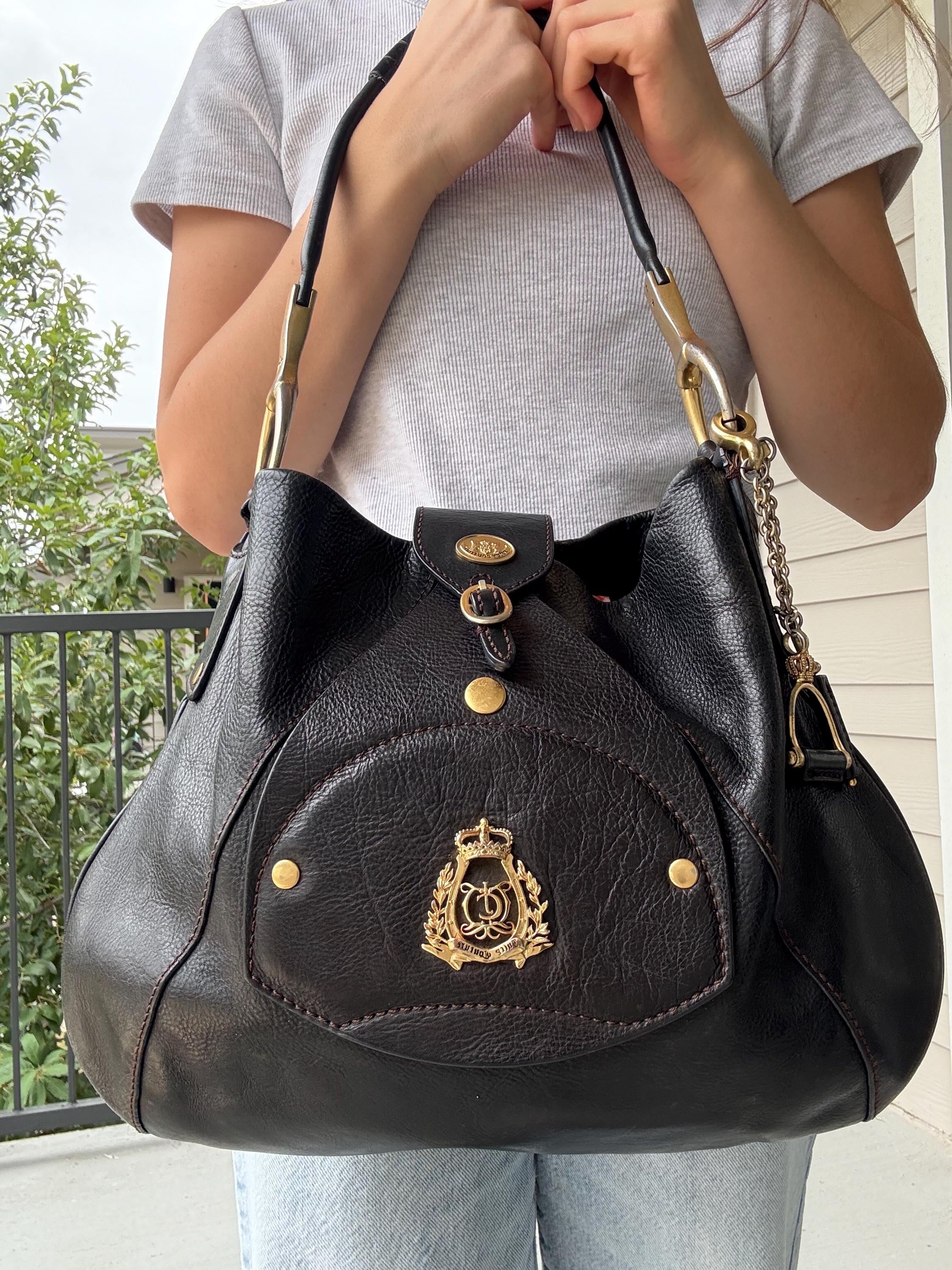 Vintage Juicy Couture Black Leather Shoulder Bag, Y2K Purse, Crown