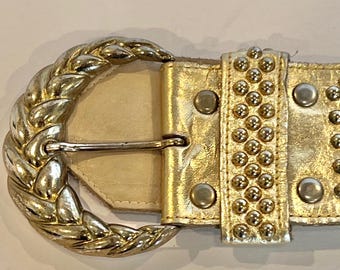 RARE 80's Gold Metallic Belt, Vintage Gold Studded Belt, 80s
