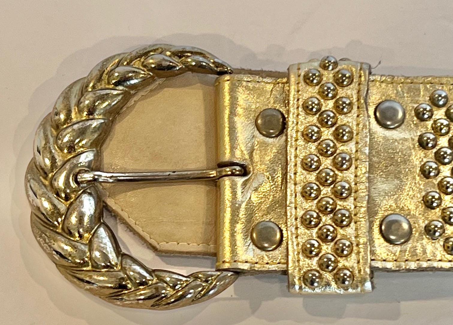 RARE 80's Gold Metallic Belt, Vintage Gold Studded Belt, 80s