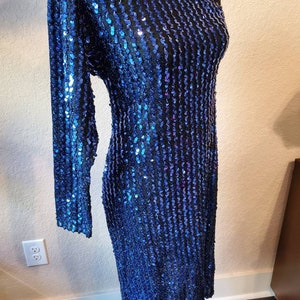 FREDERICKS OF HOLLYWOOD Dress, Vintage Blue Dress, Navy Blue Sequined Dress, One Shoulder Mini Dress, 80&#39;s dress, Prom Dress, Semi Formal