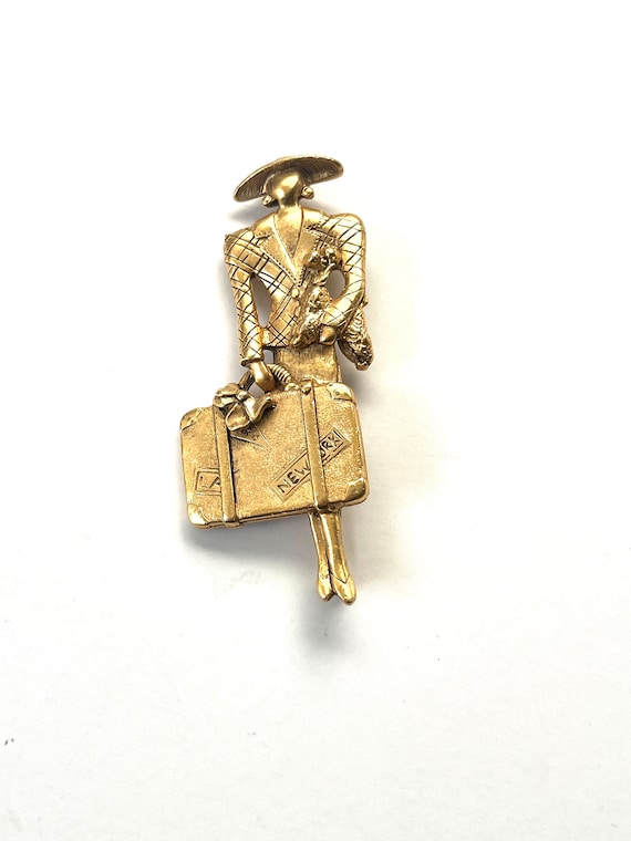 Vintage Woman Traveling Pin, Vintage Brooch, Woman