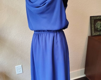 FERRALI Vintage Dress by Phillipe Judor, Blue Vintage Dress, Spring 70s Dress, Bridal Dress, Designer Dress, Scoop Neck Vintage Dress